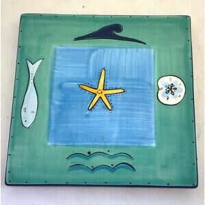 Trivet/Hot Plate-Decorative Tile-Hand Painted-Green Blue-Ocean-Tropical-Fish